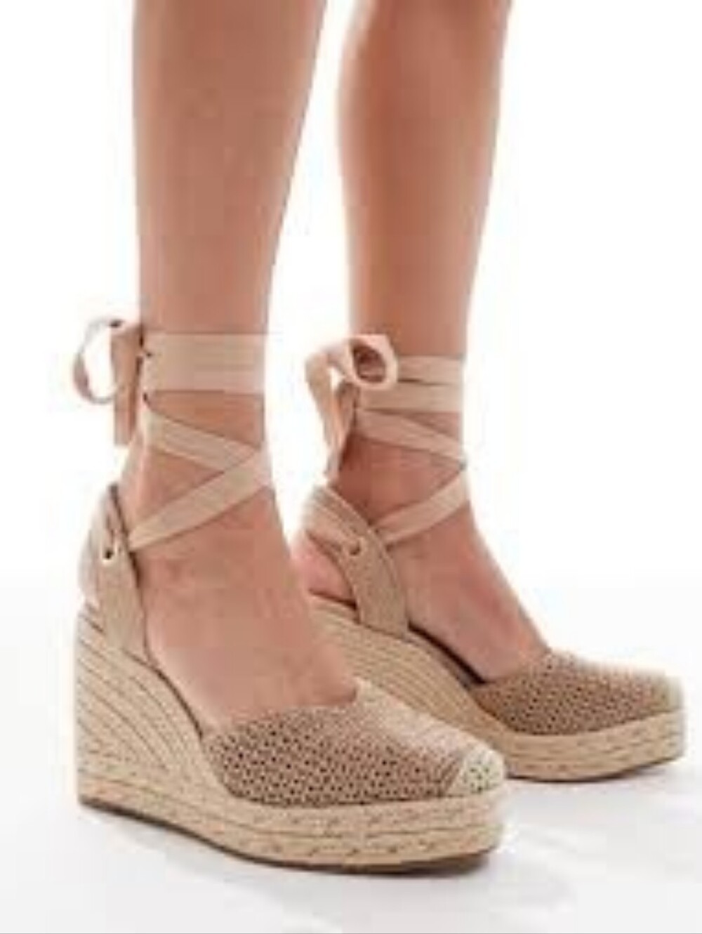 Women's Tan Cream Schuh Velma Espadrille Wedge Sandals with Ankle Wrap Size 7